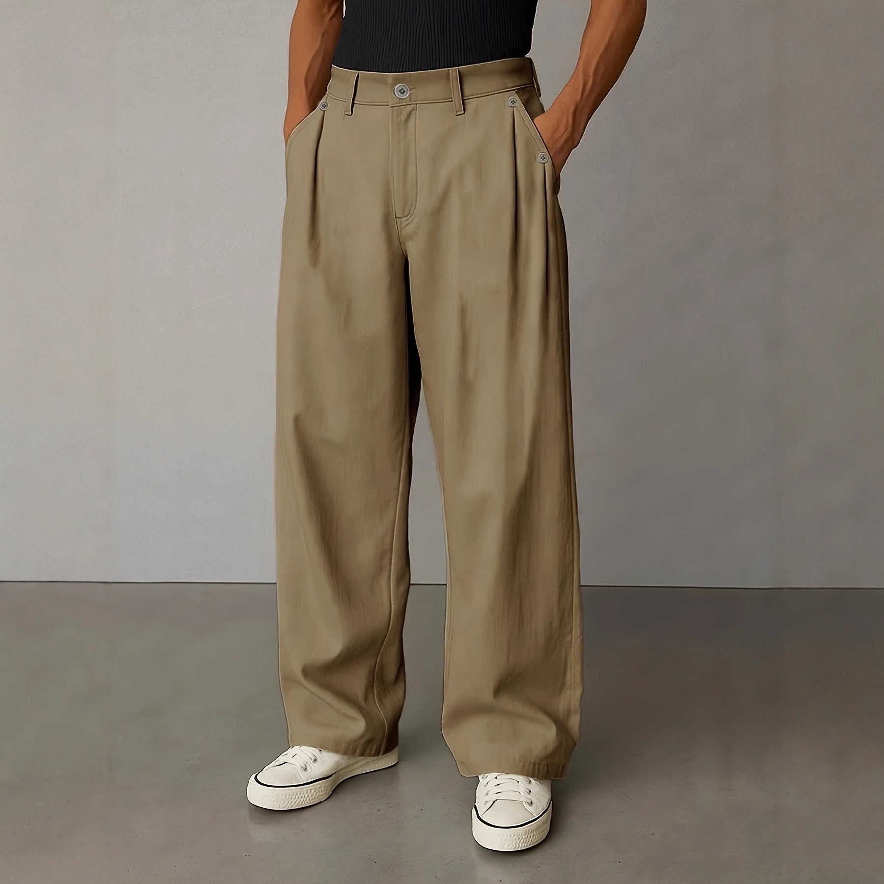 Mens Stylish Solid-color Casual Straight-leg Pants