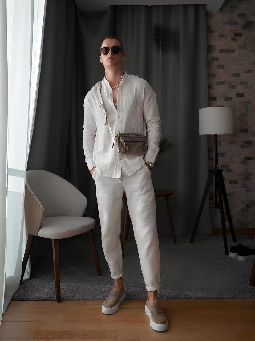 Mens Casual Sporty LongSleeve Top And Pants Set Simple Style