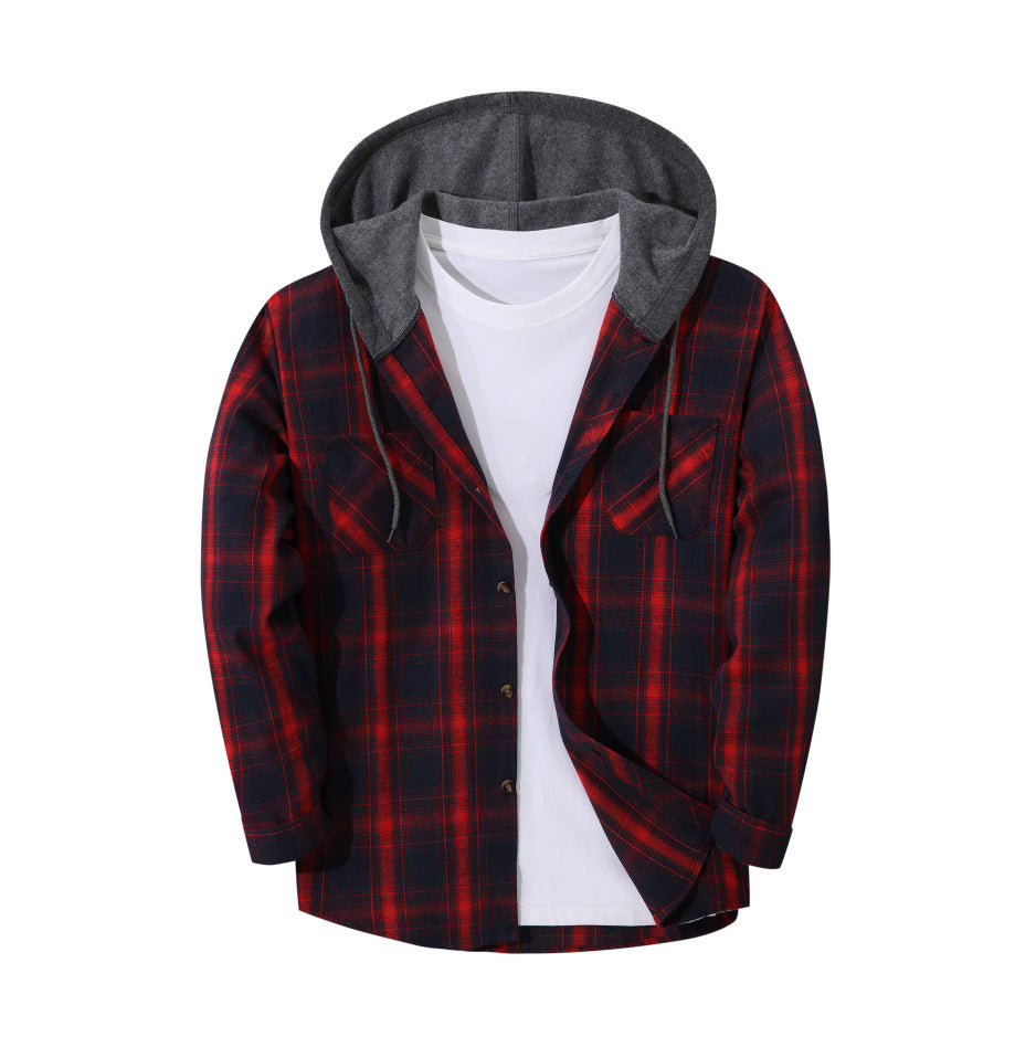 Mens Trendy Plaid Hooded Jacket