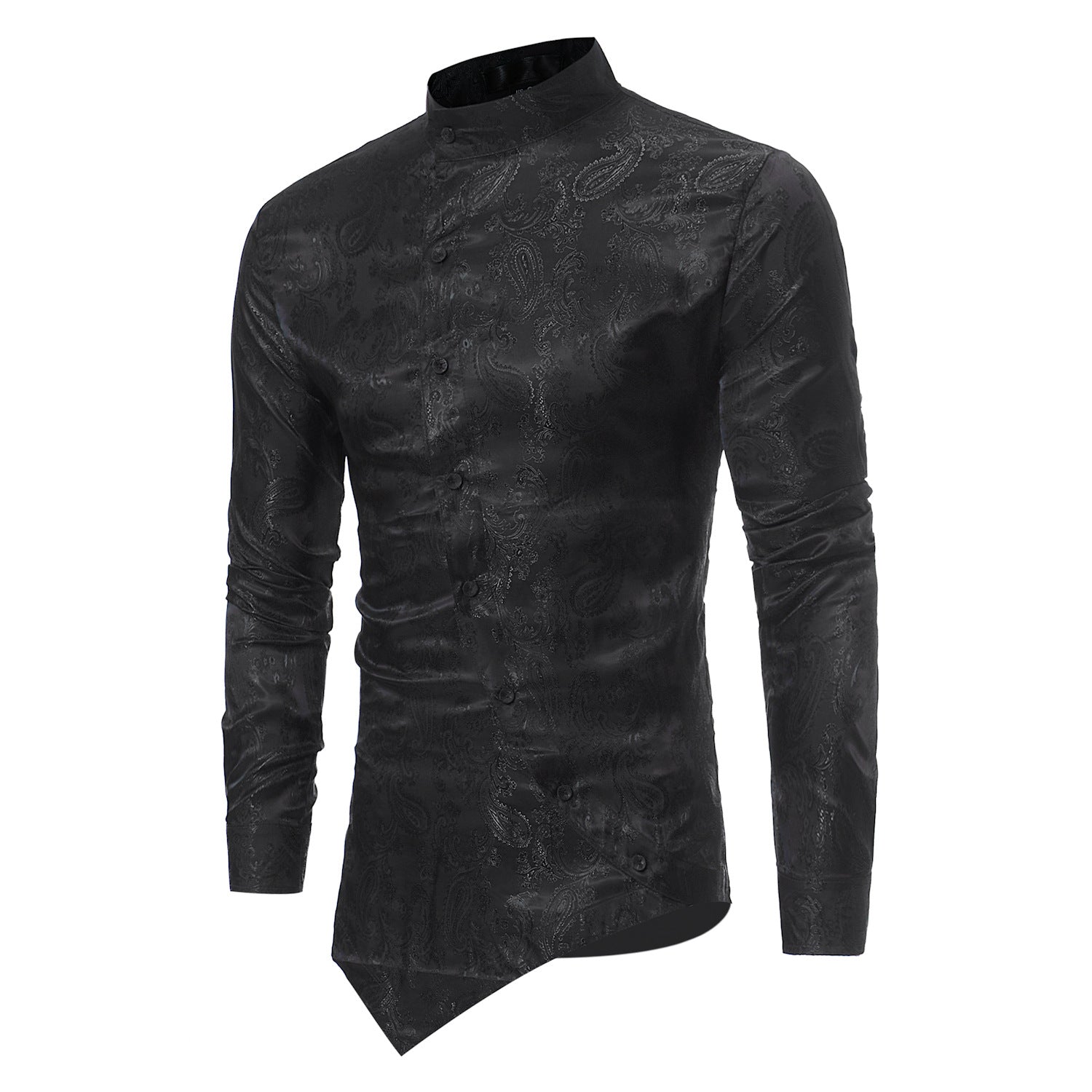 Casual Long-sleeve Shirt With An Irregular Hem And A Subtle Textured Pattern