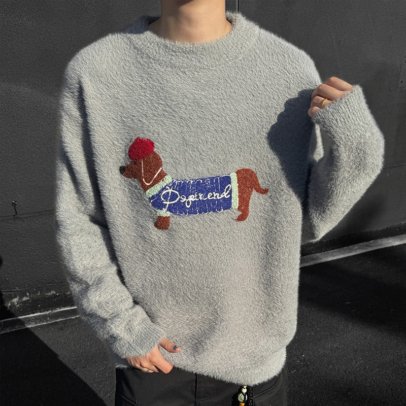 Casual Sweater For Men Featuring A Dachshund Design