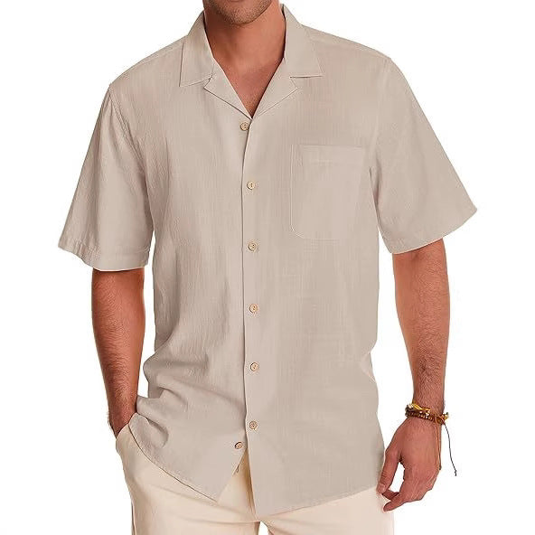 Men's Casual Cotton And Linen Short Sleeve Shirt