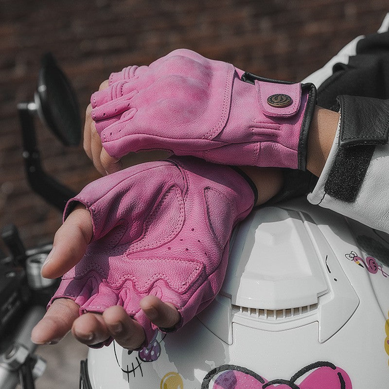 Vintage Leather Half-Finger Motorcycle Gloves