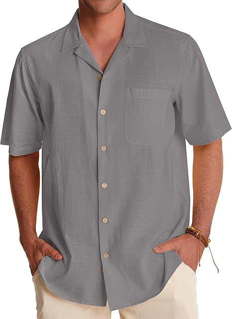 Men's Casual Cotton And Linen Short Sleeve Shirt