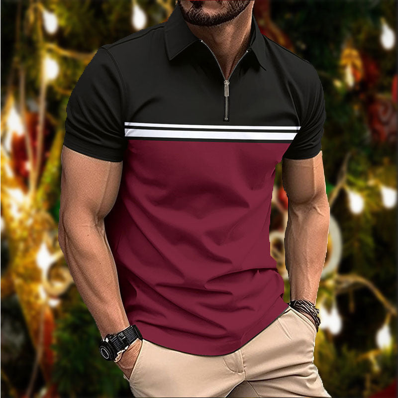 Mens Stylish Slim-fit POLO Shirt With A Pointed Collar And Chest Stripes