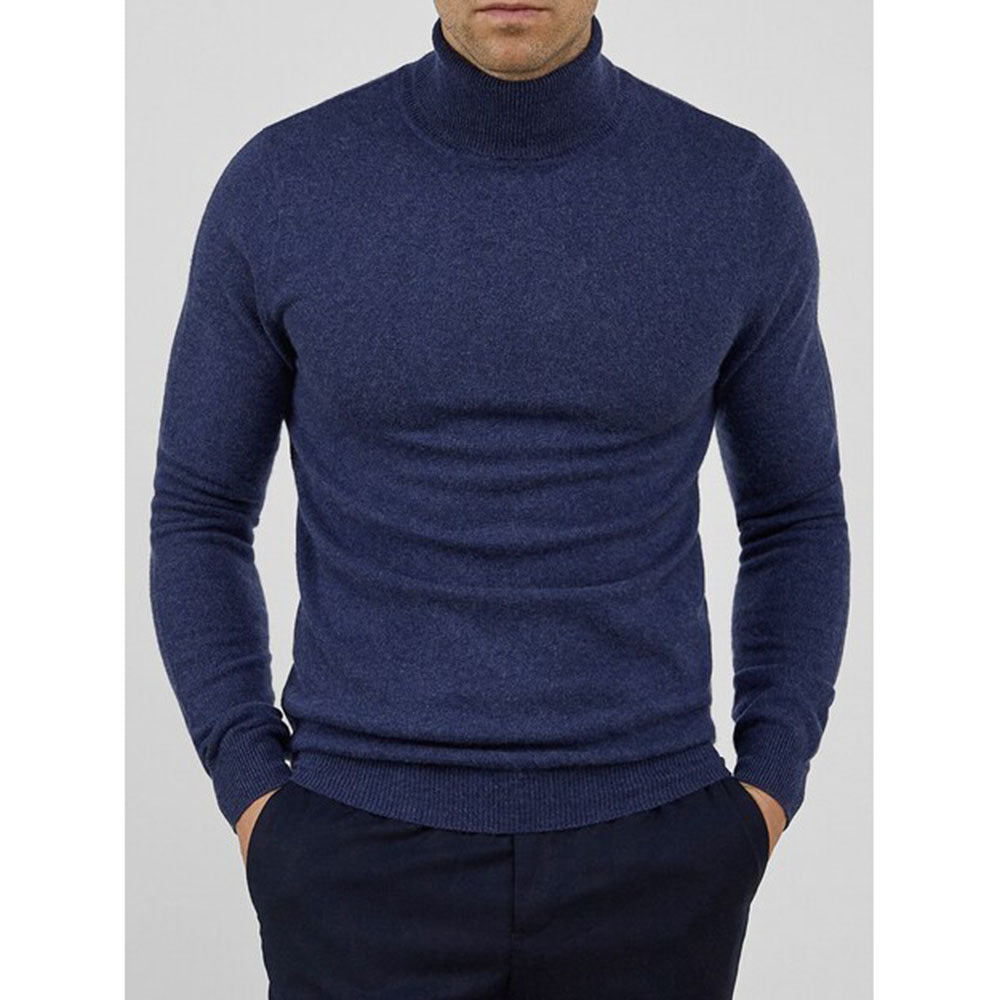 Fashionable Solid-Color Pullover Knitted Sweater Men's