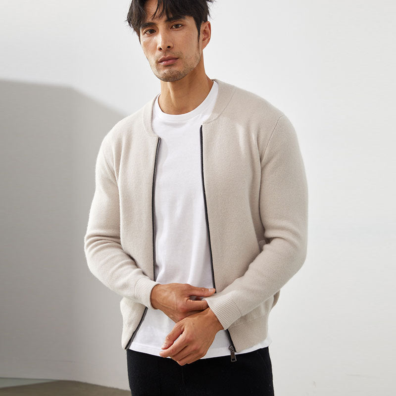 Fallwinter Mens Clothing Short Slim-fit Warm Crew-neck Cardigan Knitted Baseball Jacket
