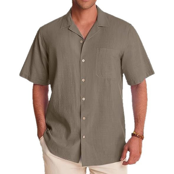 Men's Casual Cotton And Linen Short Sleeve Shirt
