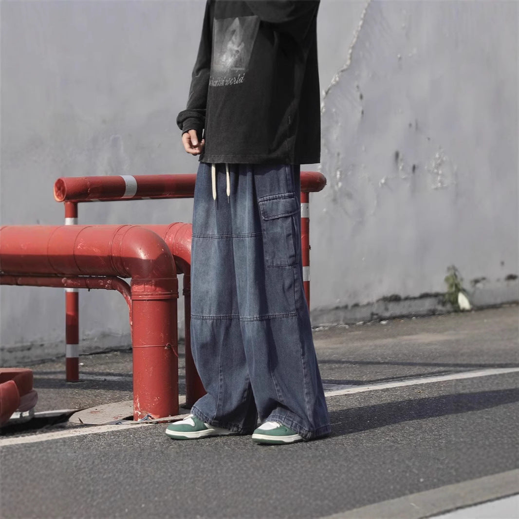 Hong Kong Style Retro Overalls Jeans Man