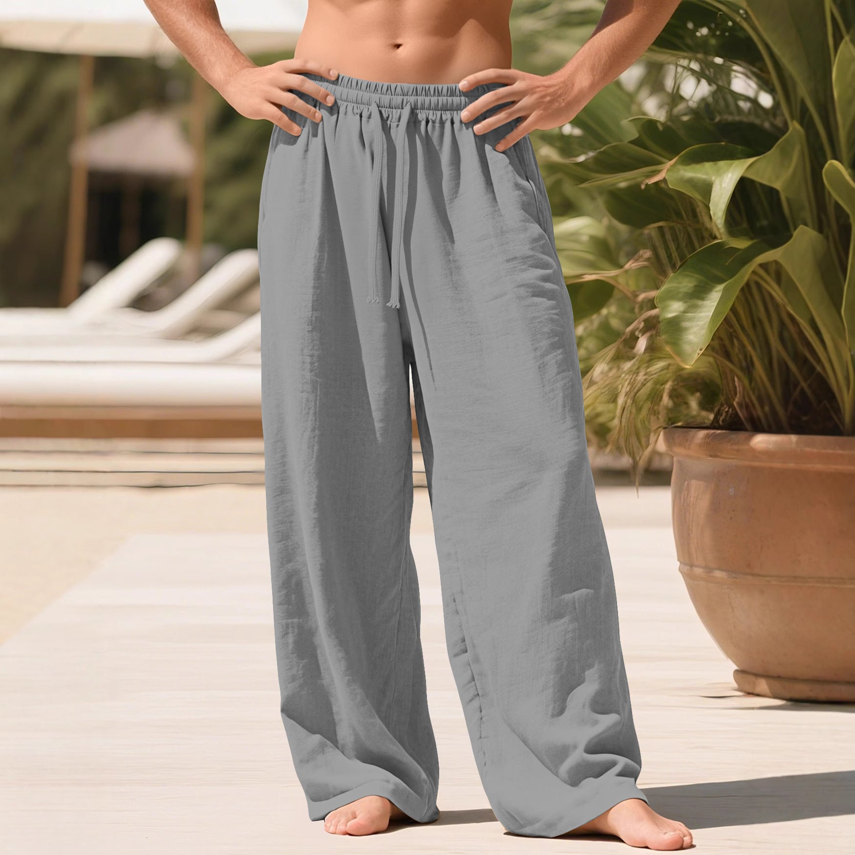 Pocketed Drawstring Solid-color Trendy Business Pants