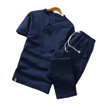 2022 Summer Cotton-Linen Set for Men: T-Shirt & Pants