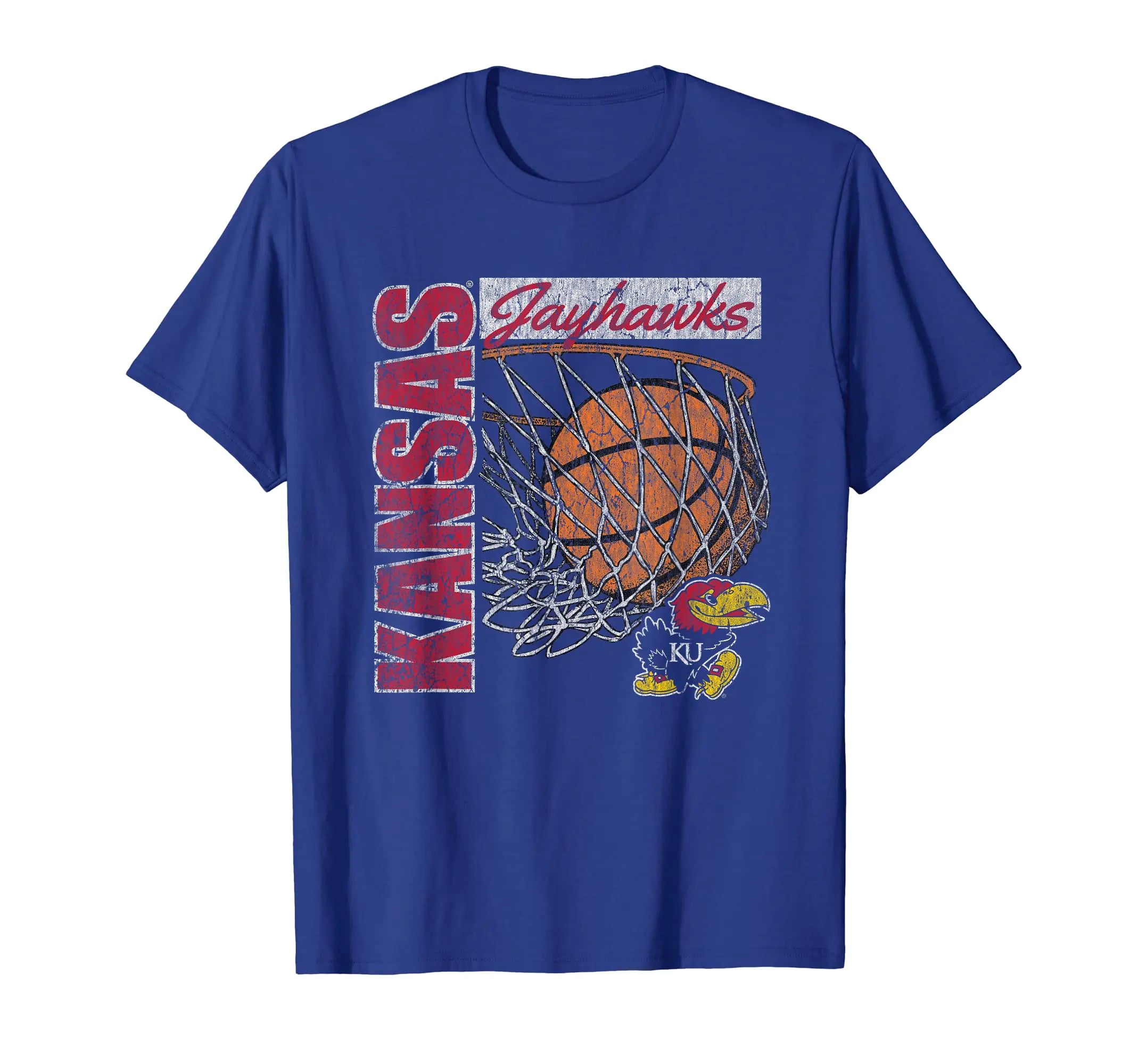 Kansas Jayhawks Vintage Basketball 90s Royal Blue T-Shirt